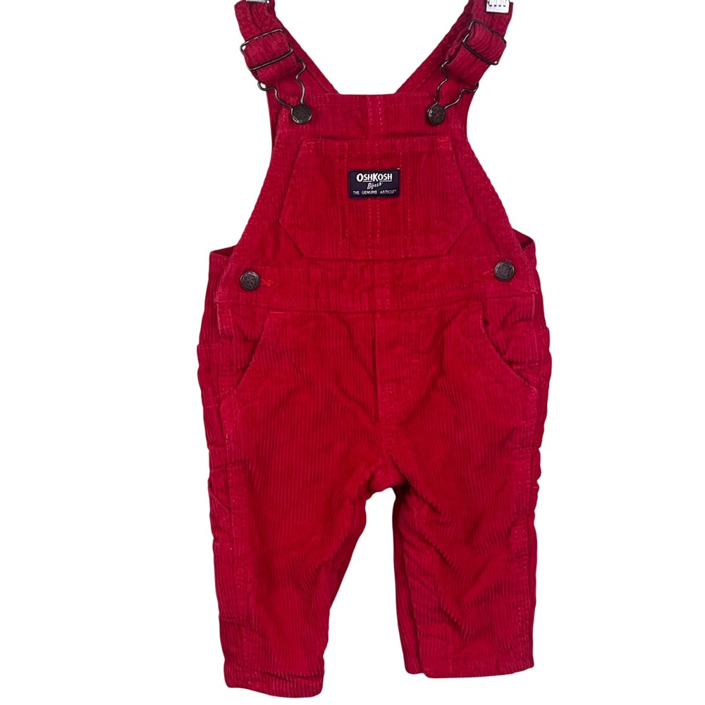 Oshkosh B'gosh Infant 6 Months Red Corduroy Cargo Overalls Kidcore Christmas